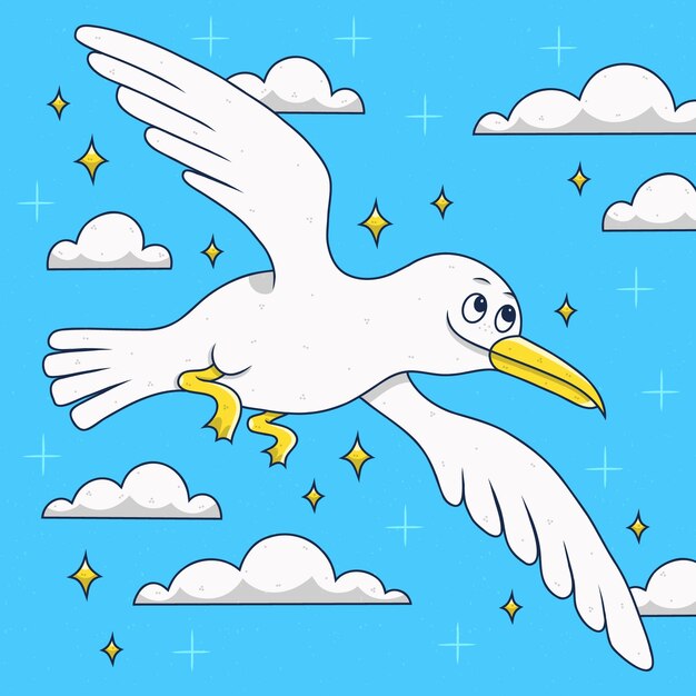 Hand drawn seagull cartoon illustration
