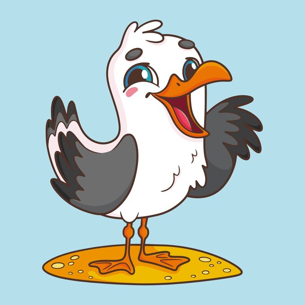 Hand drawn seagull  cartoon illustration