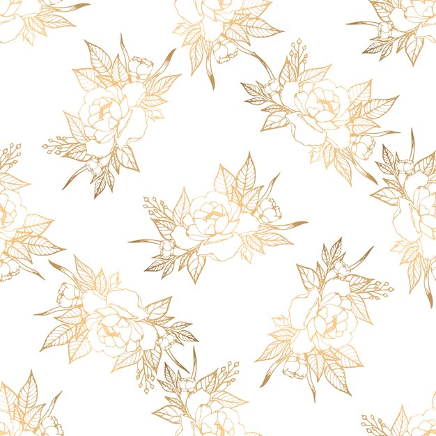 Premium Vector Hand Drawn Seamless Pattern With Golden Floral Elements