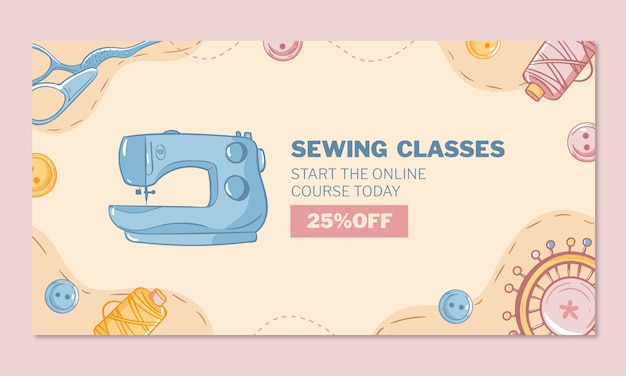 Hand drawn seamstress atelier facebook template