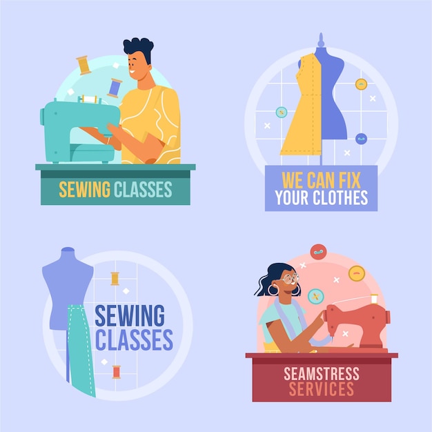 Free vector hand drawn seamstress label collection
