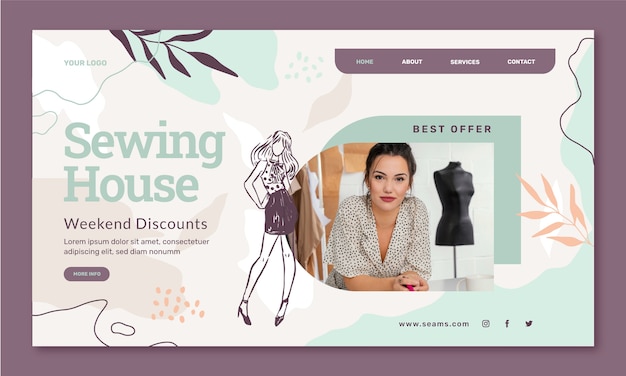 Free vector hand drawn seamstress landing page