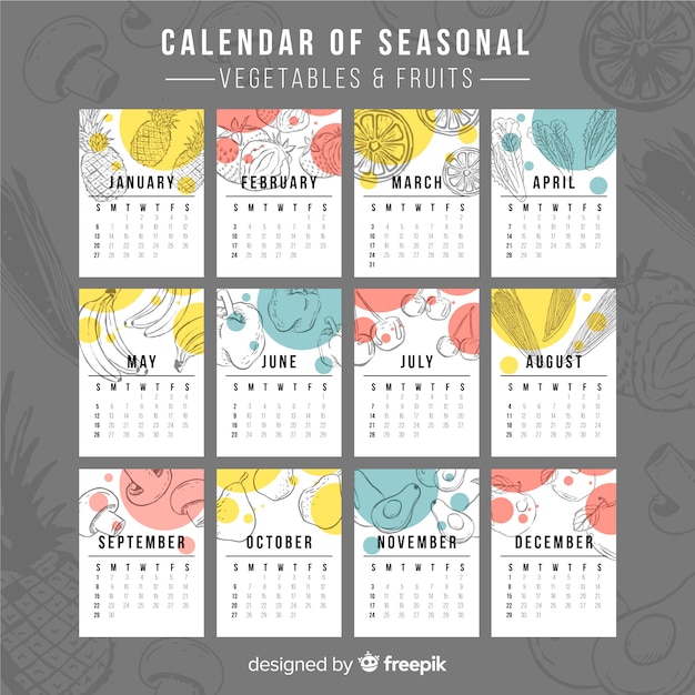 Free vector hand drawn seasonal food calendar