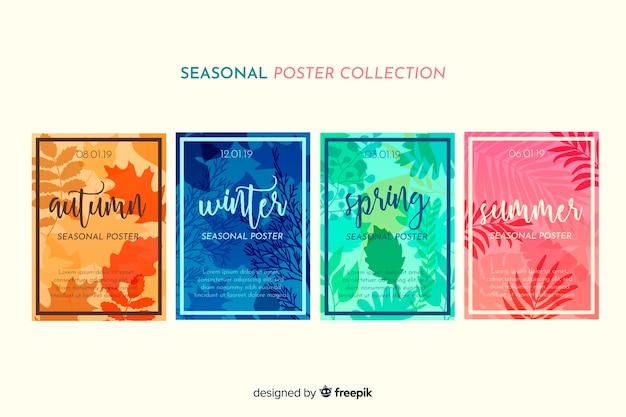 Бесплатное векторное изображение Коллекция рисованной сезонных плакатов