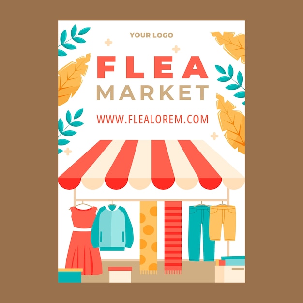 Hand drawn second hand flea market design template