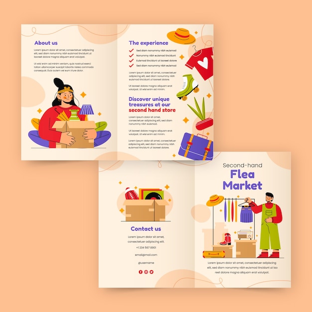 Free vector hand drawn second hand shop  brochure