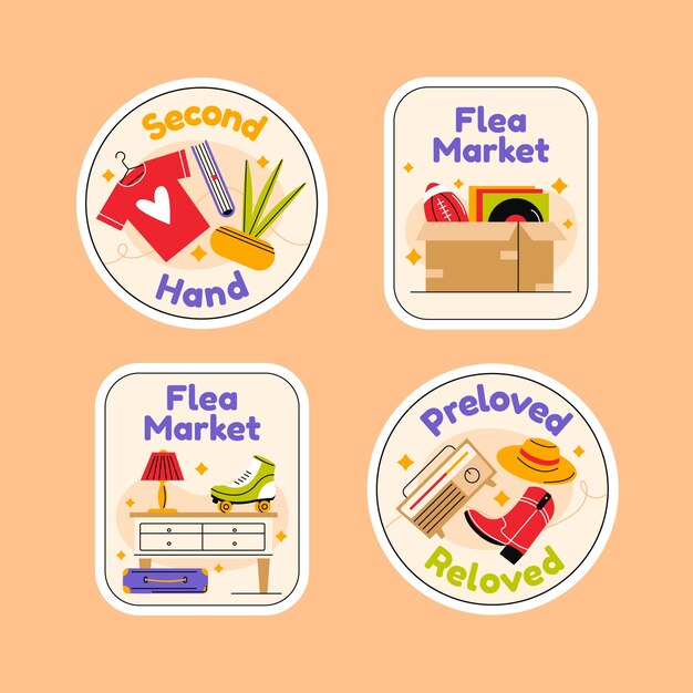 Hand drawn second hand shop   labels