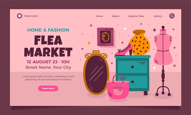 Free vector hand drawn second hand shop landing page