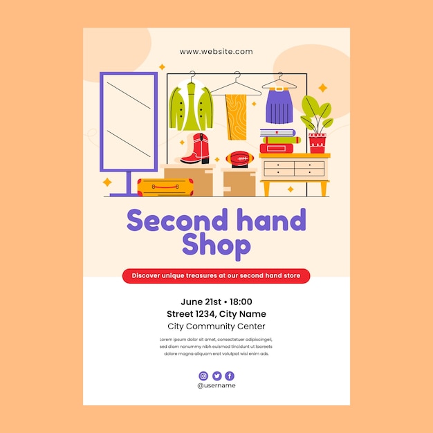 Hand drawn second hand shop poster