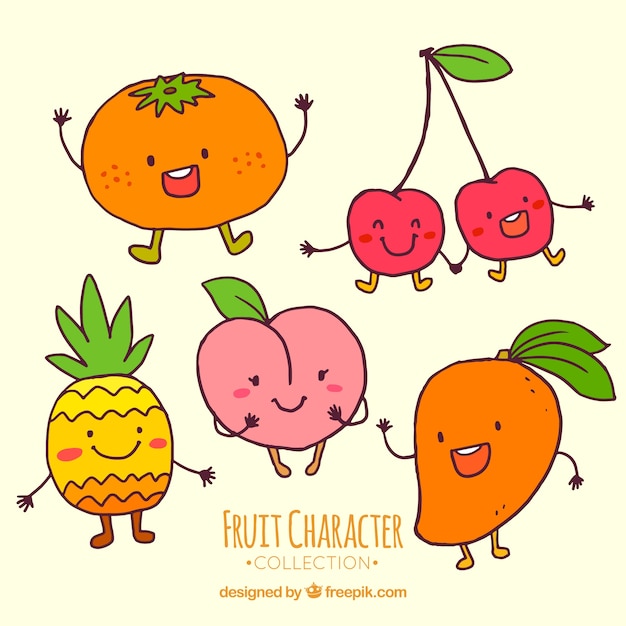 かわいいフルーツキャラクターの手描きの選択