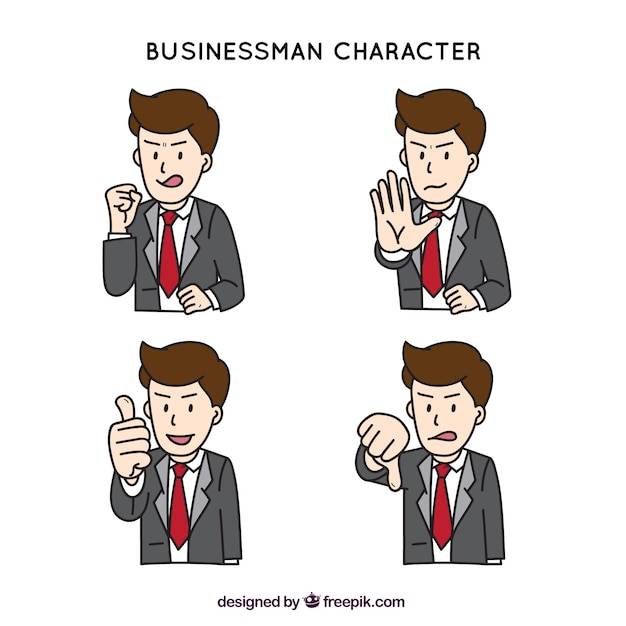 Hand-drawn selection of expressive businessman character