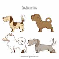 Free vector hand-drawn selection of four profile dogs