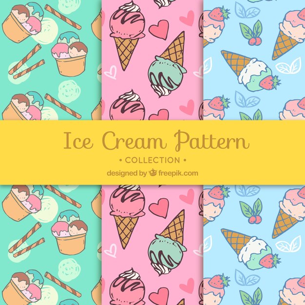 Free vector hand-drawn selection of ice cream patterns