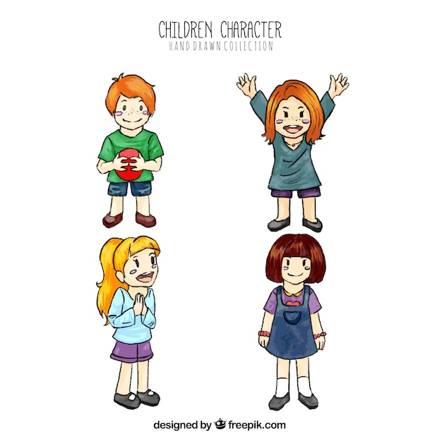Выбор рисованной из четырех веселых детей