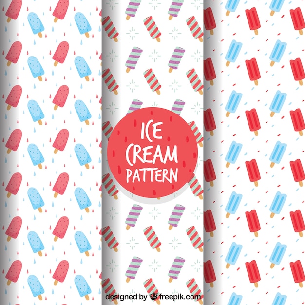 3つのアイスクリームのパターンの手描きの選択