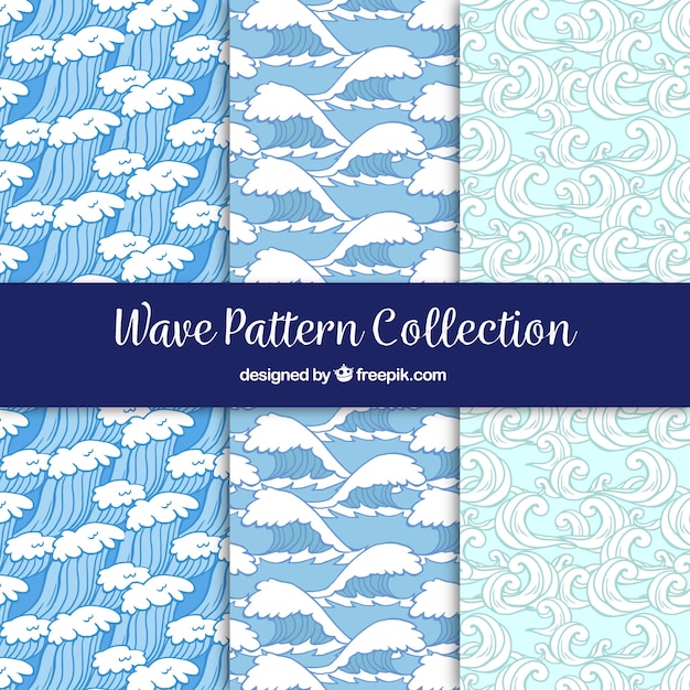 Free vector hand-drawn selection of wave patterns