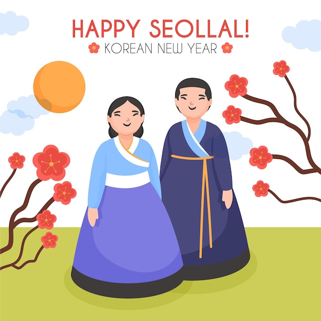 Hand drawn seollal korean new year