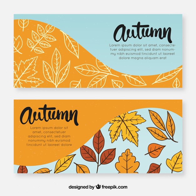 hand drawn set of autumn banners