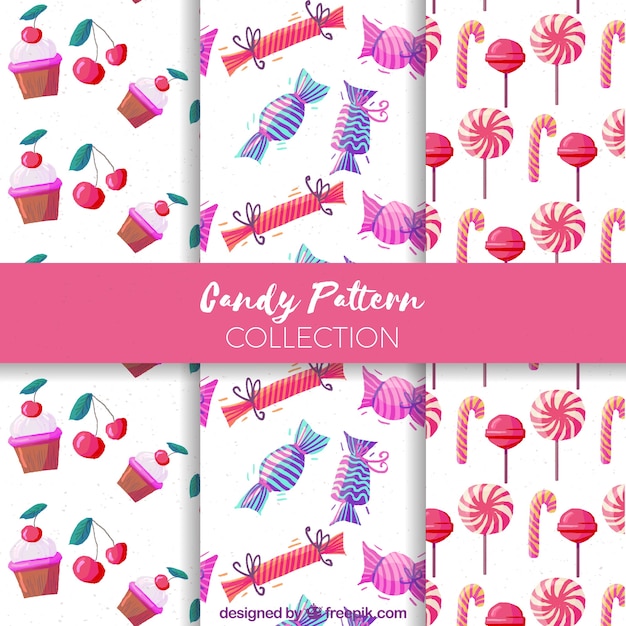 Free vector hand drawn set of candy patterns