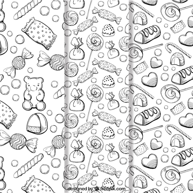 Hand drawn set of candy patterns