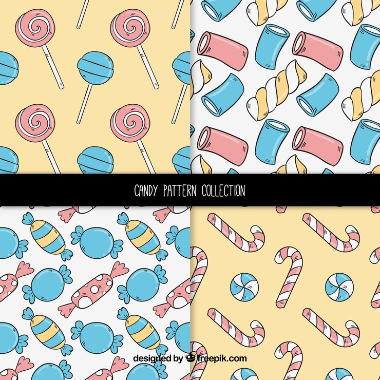 मुफ़्त वेक्टर hand drawn set of candy patterns
