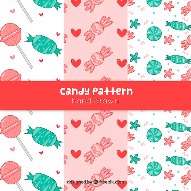 Free vector hand drawn set of candy patterns