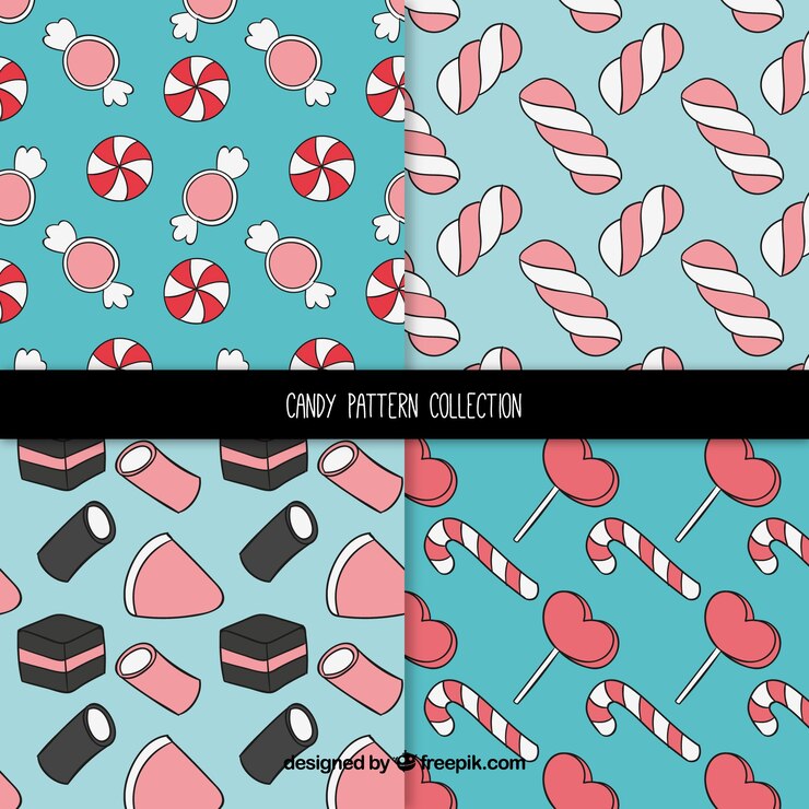 मुफ़्त वेक्टर hand drawn set of candy patterns