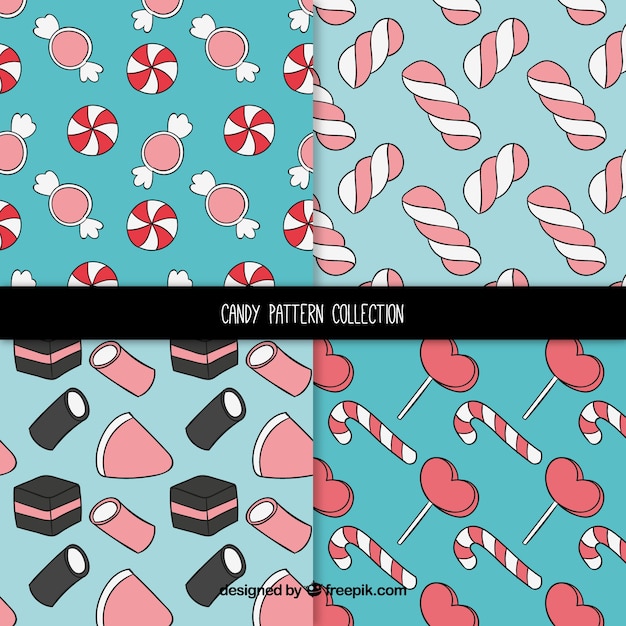 Hand drawn set of candy patterns