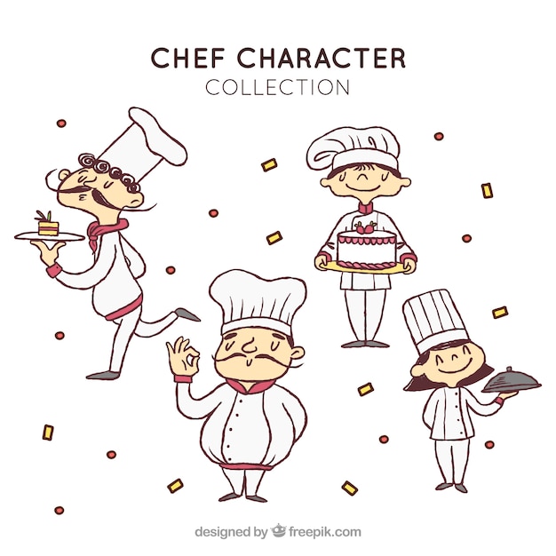 Hand-drawn set of chef characters