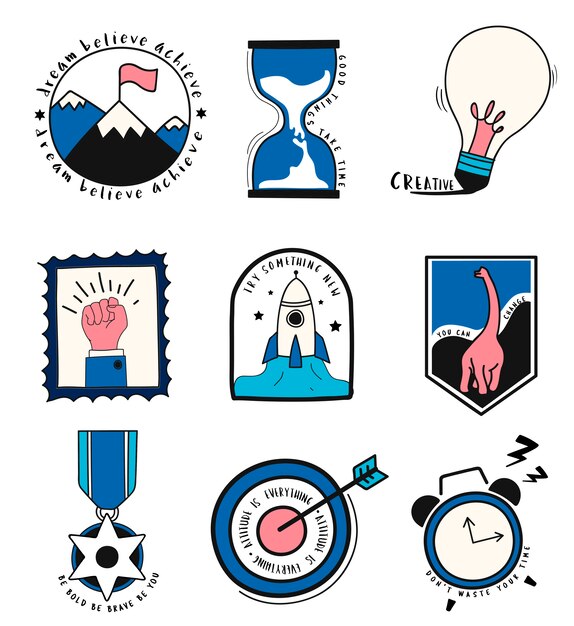 Hand drawn set of idea and business symbols illustration