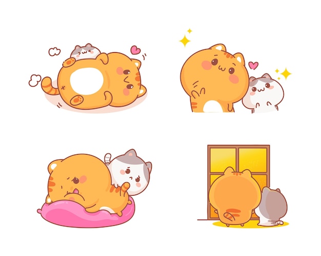 かわいい猫の手描きセットさまざまなジェスチャー漫画イラスト