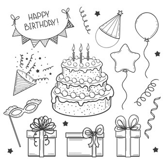 レインボーケーキとバナーと風船のイラスト お誕生日おめでとうパーティーのコンセプト フラット漫画スタイル プレミアムベクター レインボーケーキとバナーと風船のイラスト お誕生日おめでとうパーティーのコンセプト フラット漫画スタイル プレミアムベクター