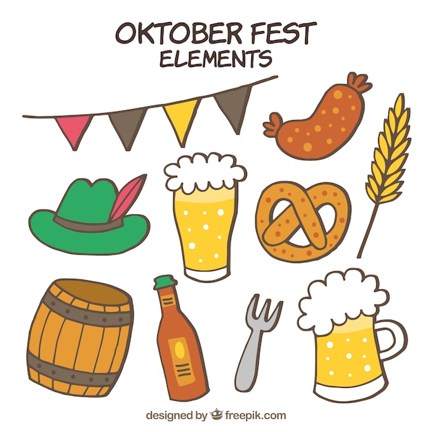 Hand drawn set of oktoberfest elements