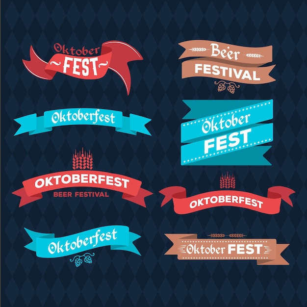 Hand drawn set of Oktoberfest ribbons | Free Vector Download