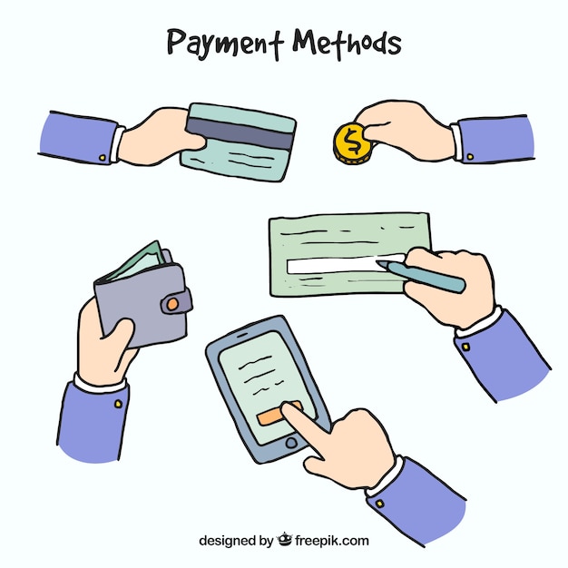 Free vector hand drawn set of payment methods