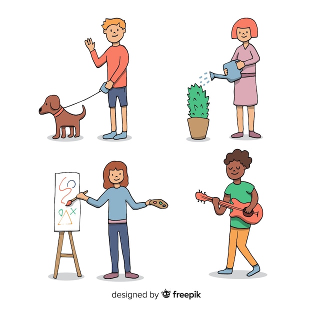 Free vector hand drawn set of people doing activities