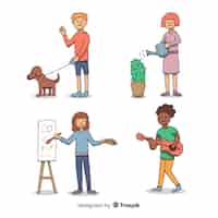 Free vector hand drawn set of people doing activities