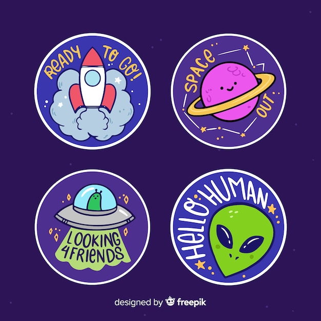 Free vector hand drawn set of space stickers