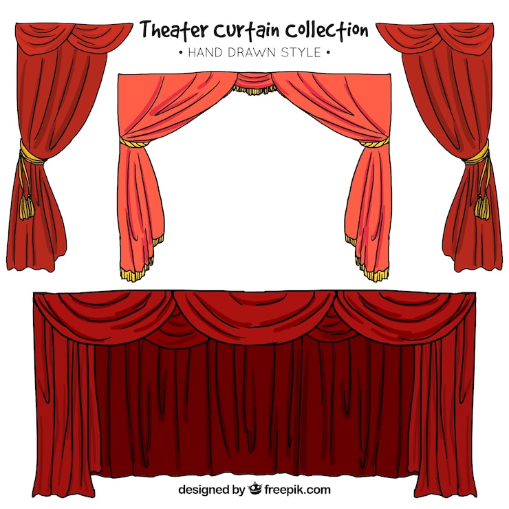 मुफ़्त वेक्टर hand-drawn set of theater curtains in red tones