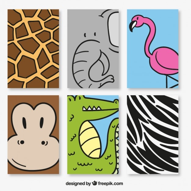 Free vector hand drawn several nice wild animl cards