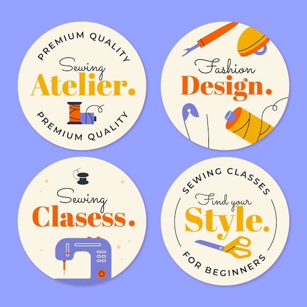 Free vector hand drawn sewing atelier labels template