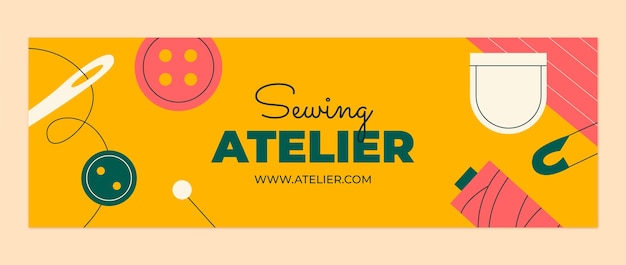 Hand drawn sewing atelier twitter header