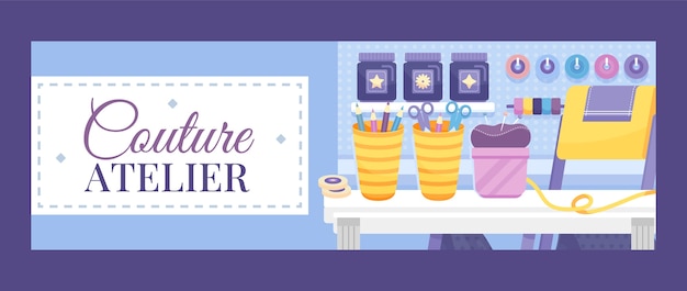 Hand drawn sewing atelier twitter header