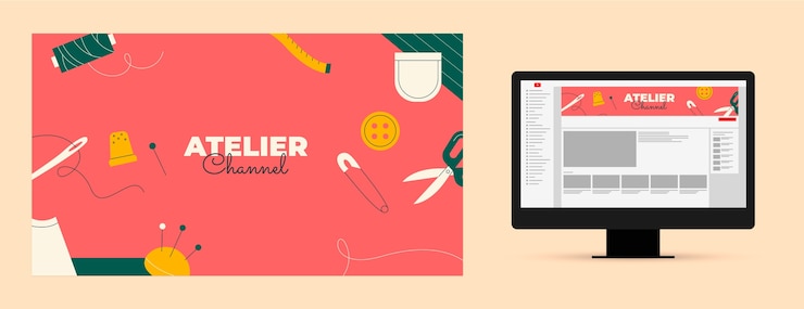 Free Vector hand drawn sewing atelier youtube channel art