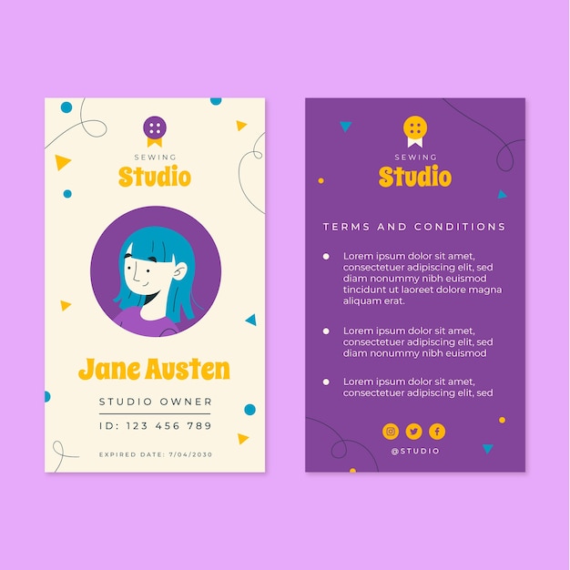 Hand drawn sewing studio id card template