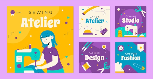 Free vector hand drawn sewing studio instagram posts