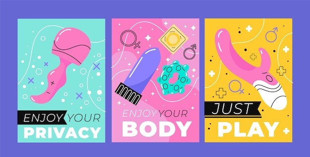 Free vector hand drawn sex toys cards set