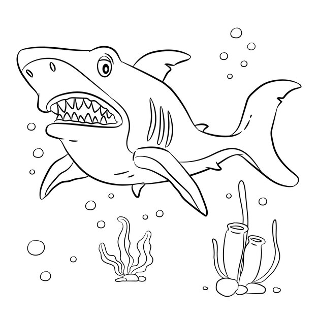 Hand drawn shark outline illustration