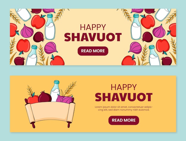 Vettore gratuito collezione di banner orizzontali shavuot disegnati a mano