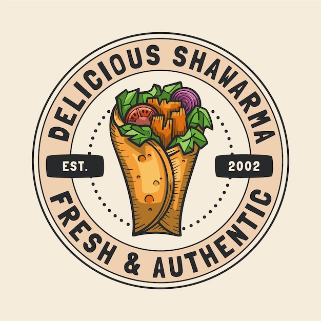 Vettore gratuito modello di logo shawarma disegnato a mano